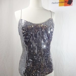 L.A. GLO Silver Metallic Strapped Top Size 9/10